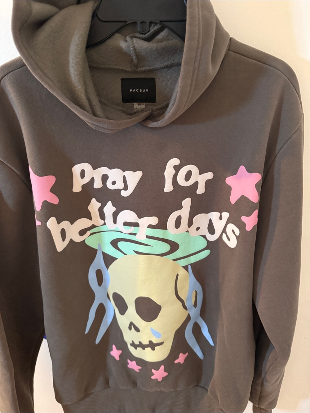 PacSun Gray Hoodie with Pastel Skull and Stars Graphic